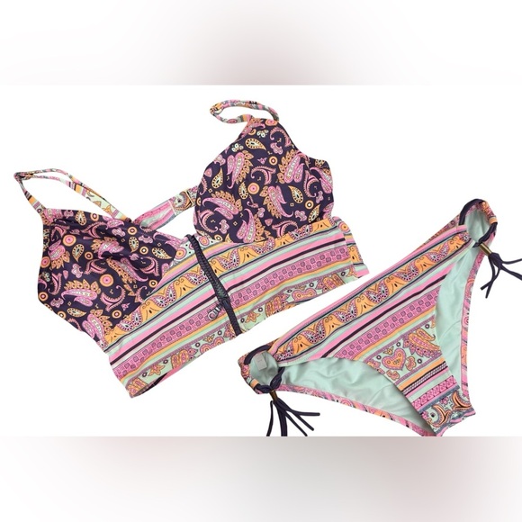 Victoria’s Secret tankini bikini paisley pink, purple, mint swimsuit set. Size M - Picture 2 of 16